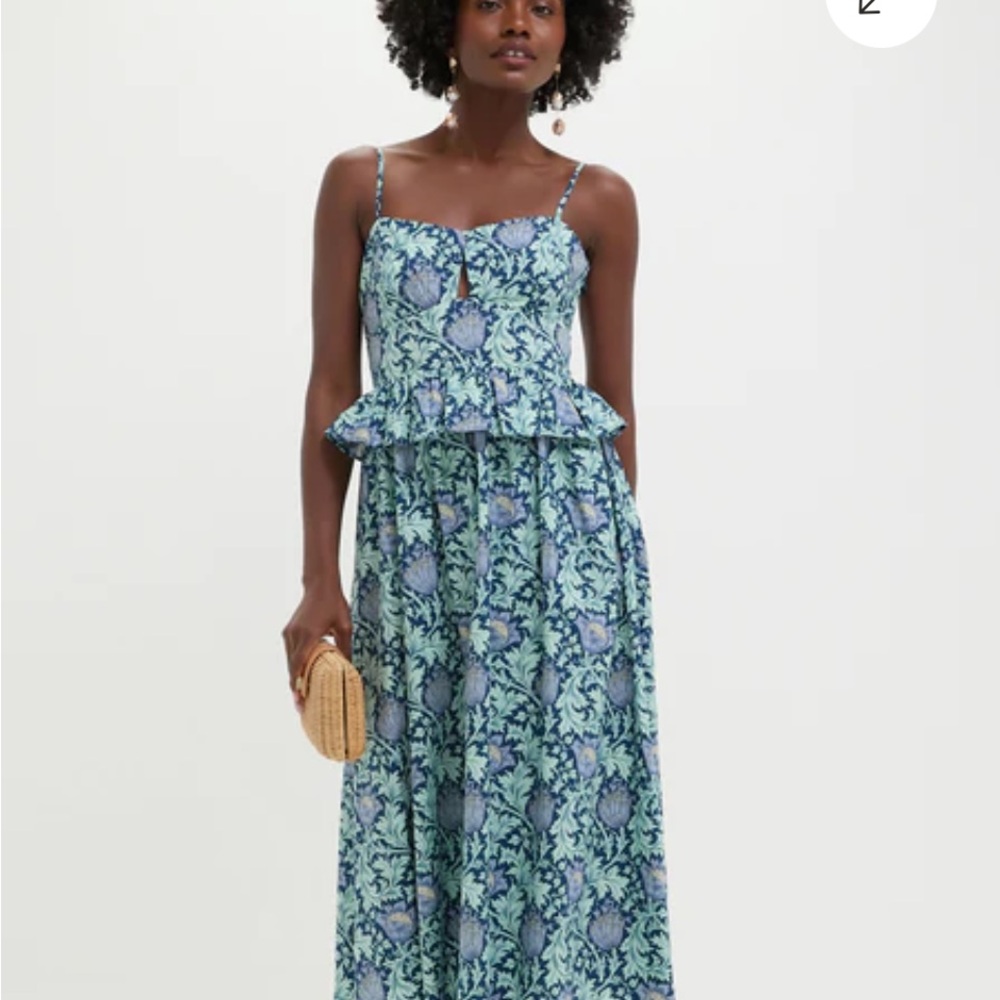 Blue leafy floral Maeve midi Dress